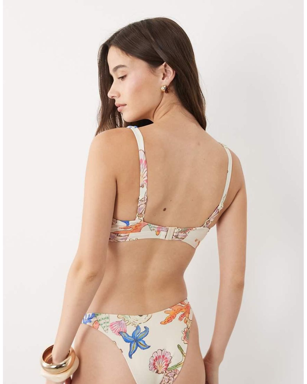 ASOS Natural Fuller Bust Shelly Alice Tie Front High Apex Triangle Bikini Top