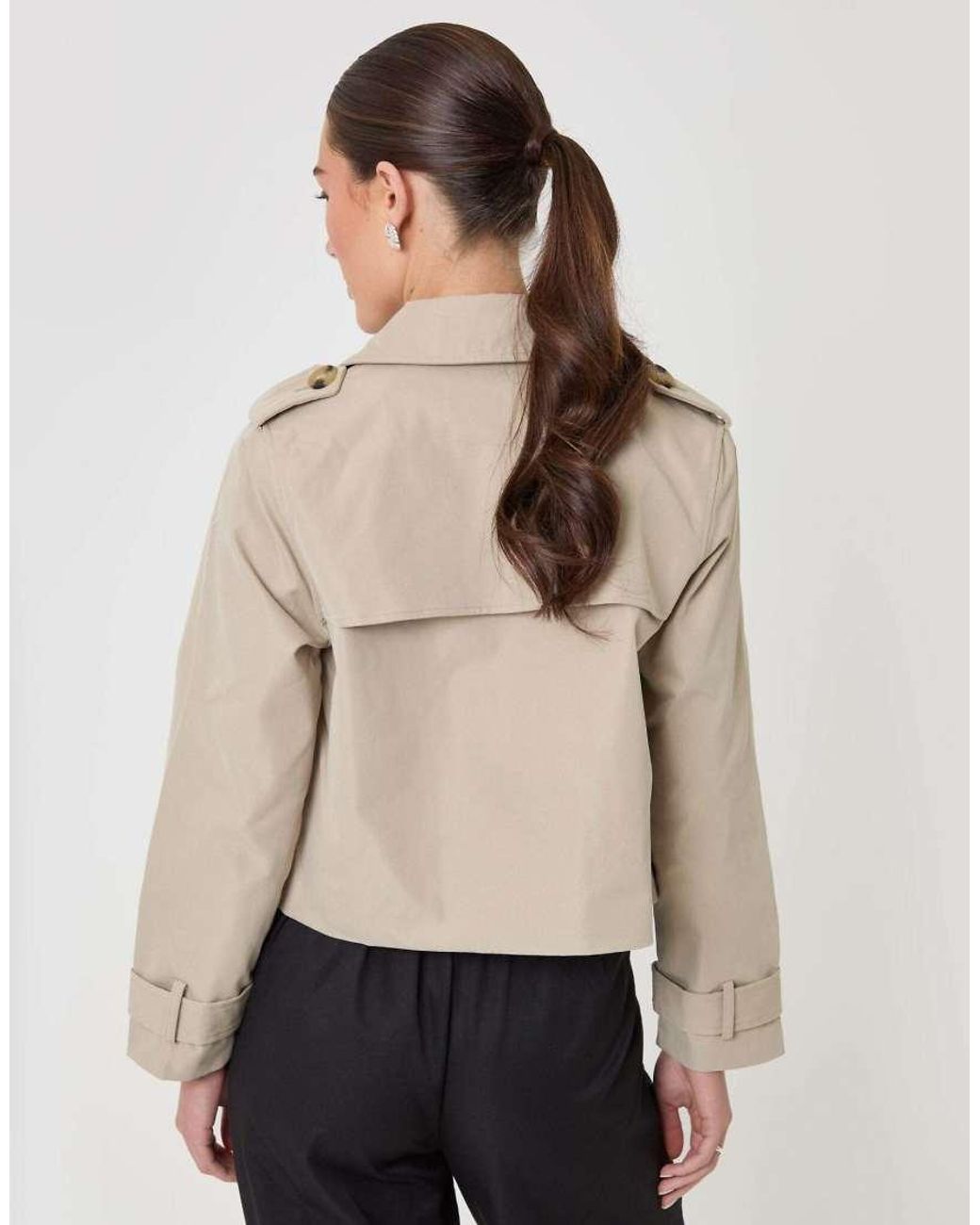 Threadbare Natural Petite Double Breasted Cropped Trench Coat