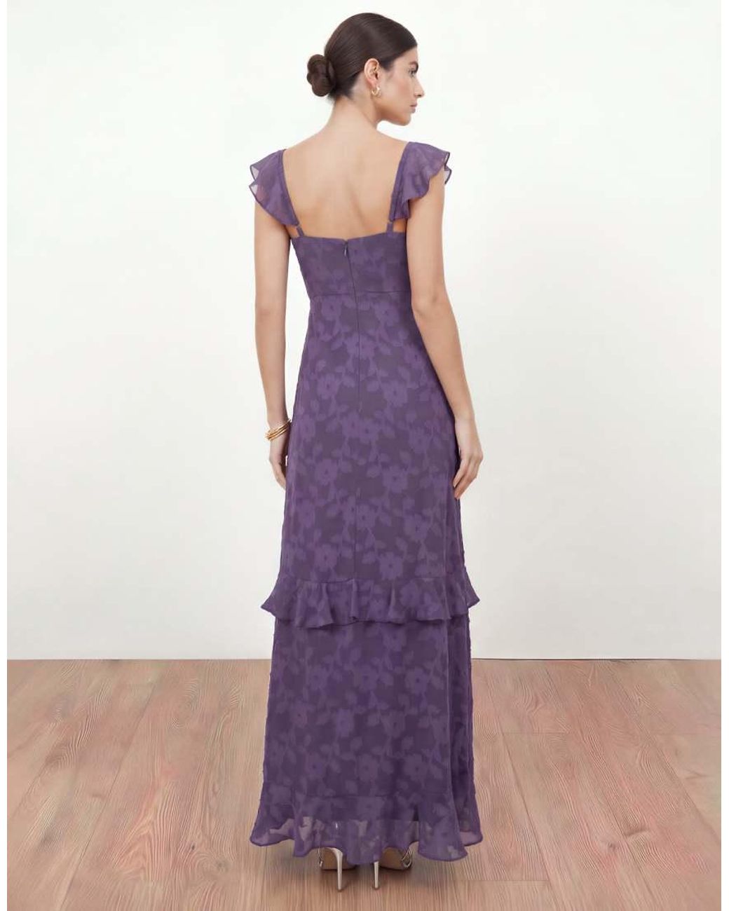 ANAYA Purple Floral Burnout Ruffle Maxi Dress