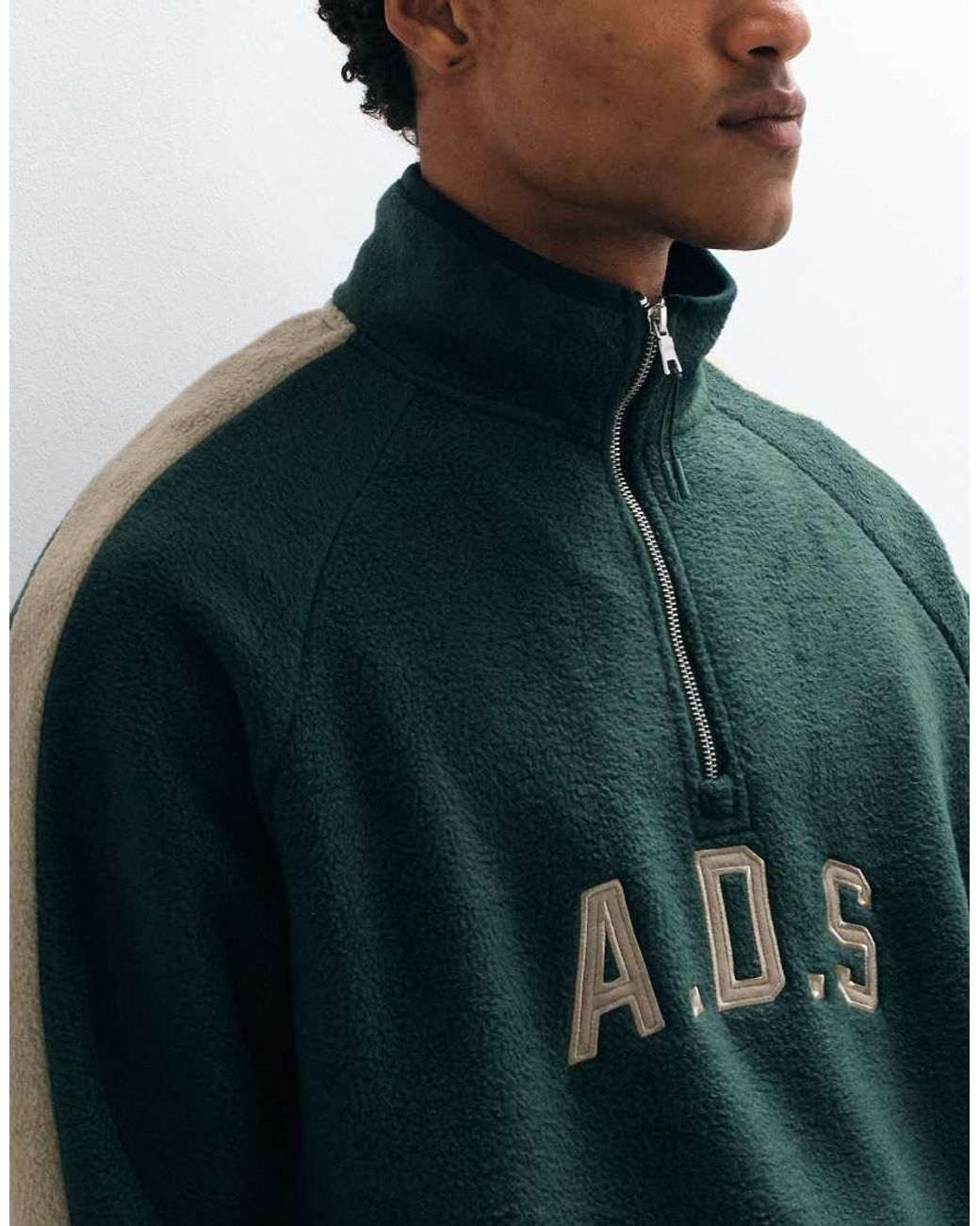 ASOS Green Oversized Quarter Zip Fleece With Cut And Sew Details for men