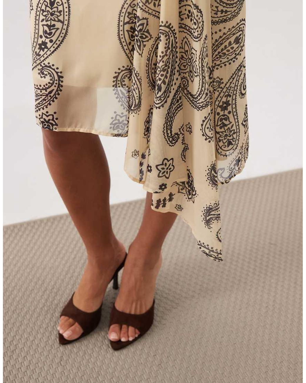 ASOS Natural Satin Paisley Print Midi Skirt With Split Co Ord-multi