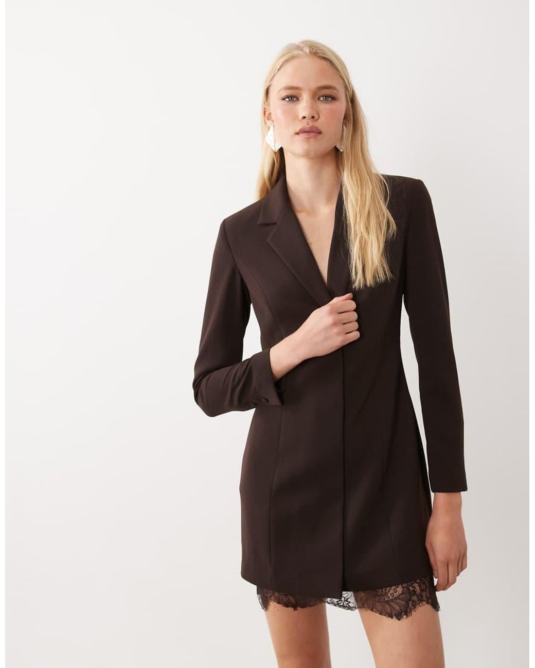 Forever New Black Tailored V Neck Lace Hem Blazer Mini Dress