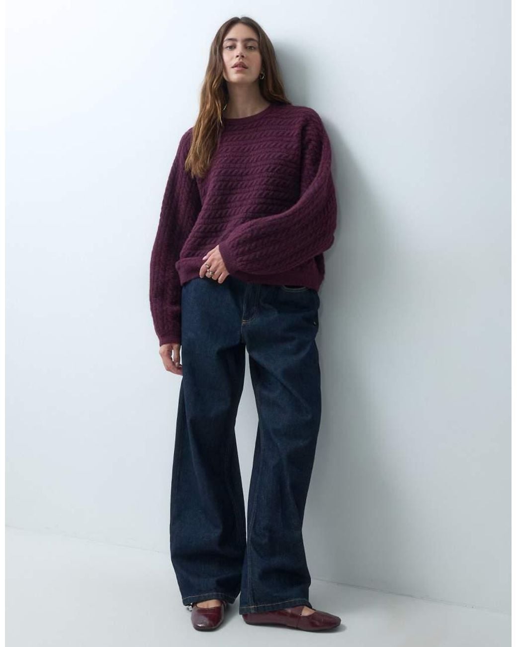 ASOS Purple Crew Neck Batwing Horizontal Cable Jumper