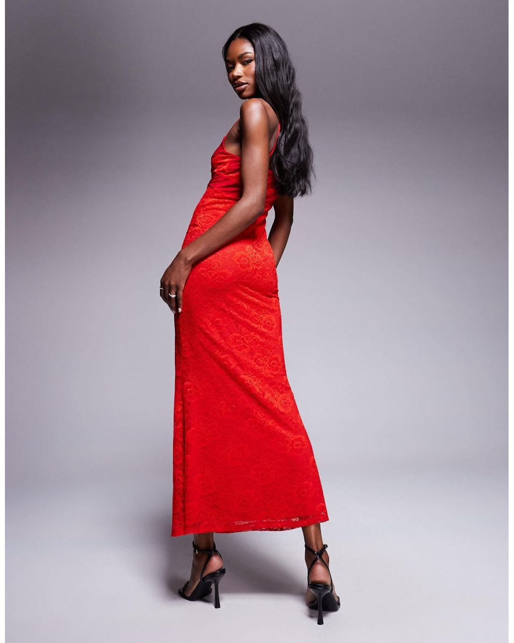 ASOS Red Sleeveless Scoop Cami Lace Maxi Dress