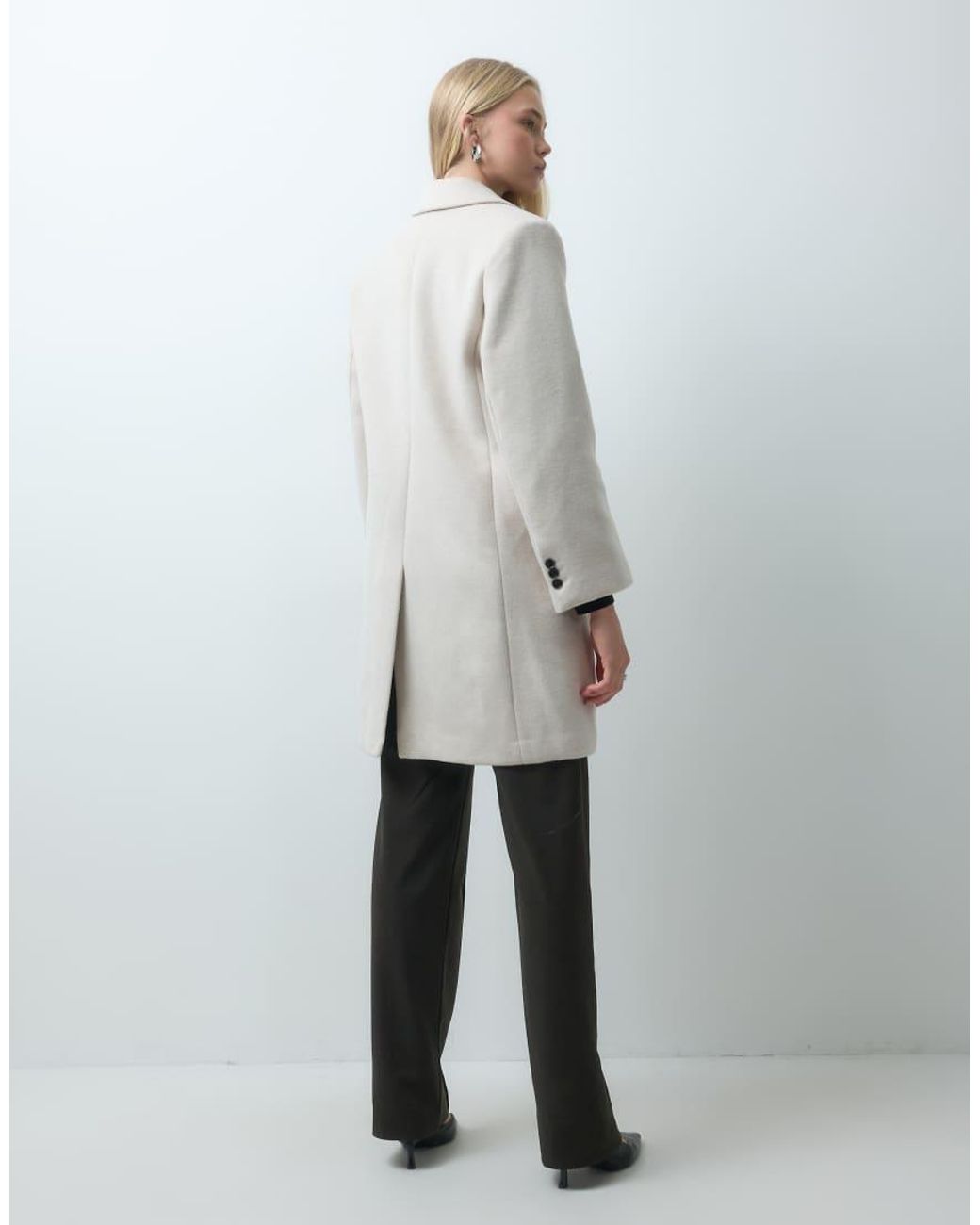 Mango Gray Wool Mix Tailored Midi Coat