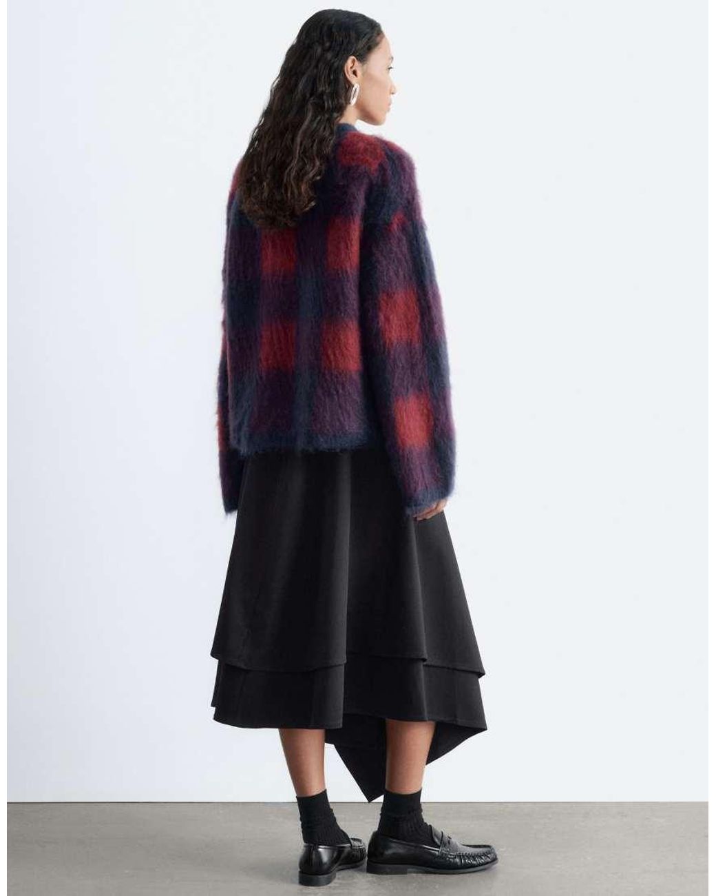 & Other Stories Blue Wool And Mohair Blend Checkerboard Hairy Jumper