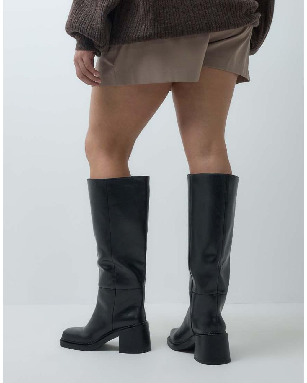 ASOS Black Curve Cadence Block Heel Pull On Knee Boots
