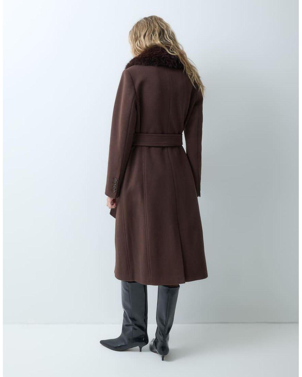 Forever New Brown Formal Belted Detachable Faux Fur Collar Longline Coat