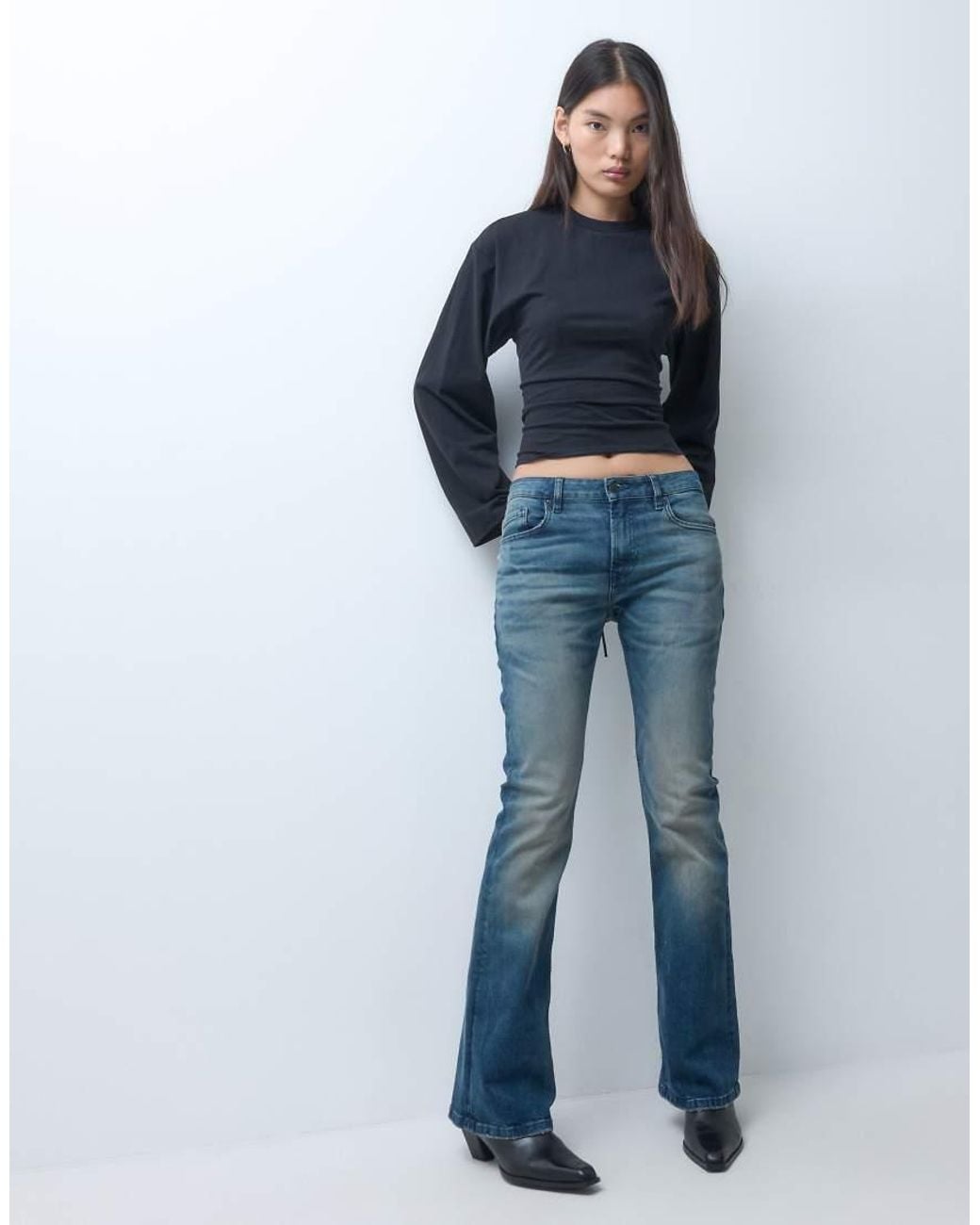 Weekday Blue Long Sleeve Top With Corset Back Detail