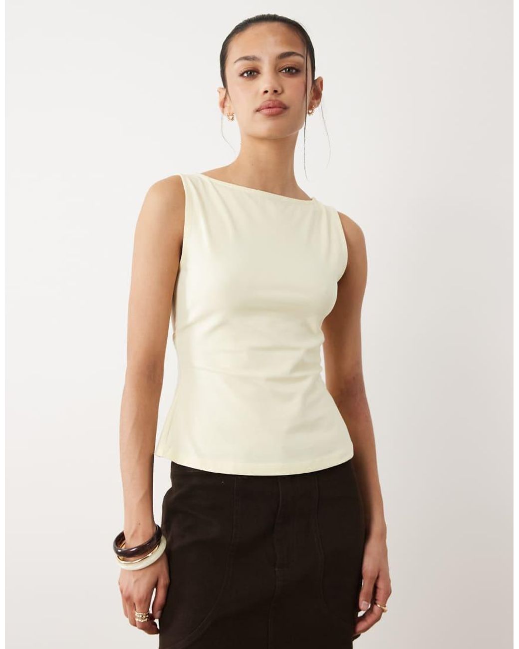 ASOS Natural Slash Neck Tie Back Tank Top