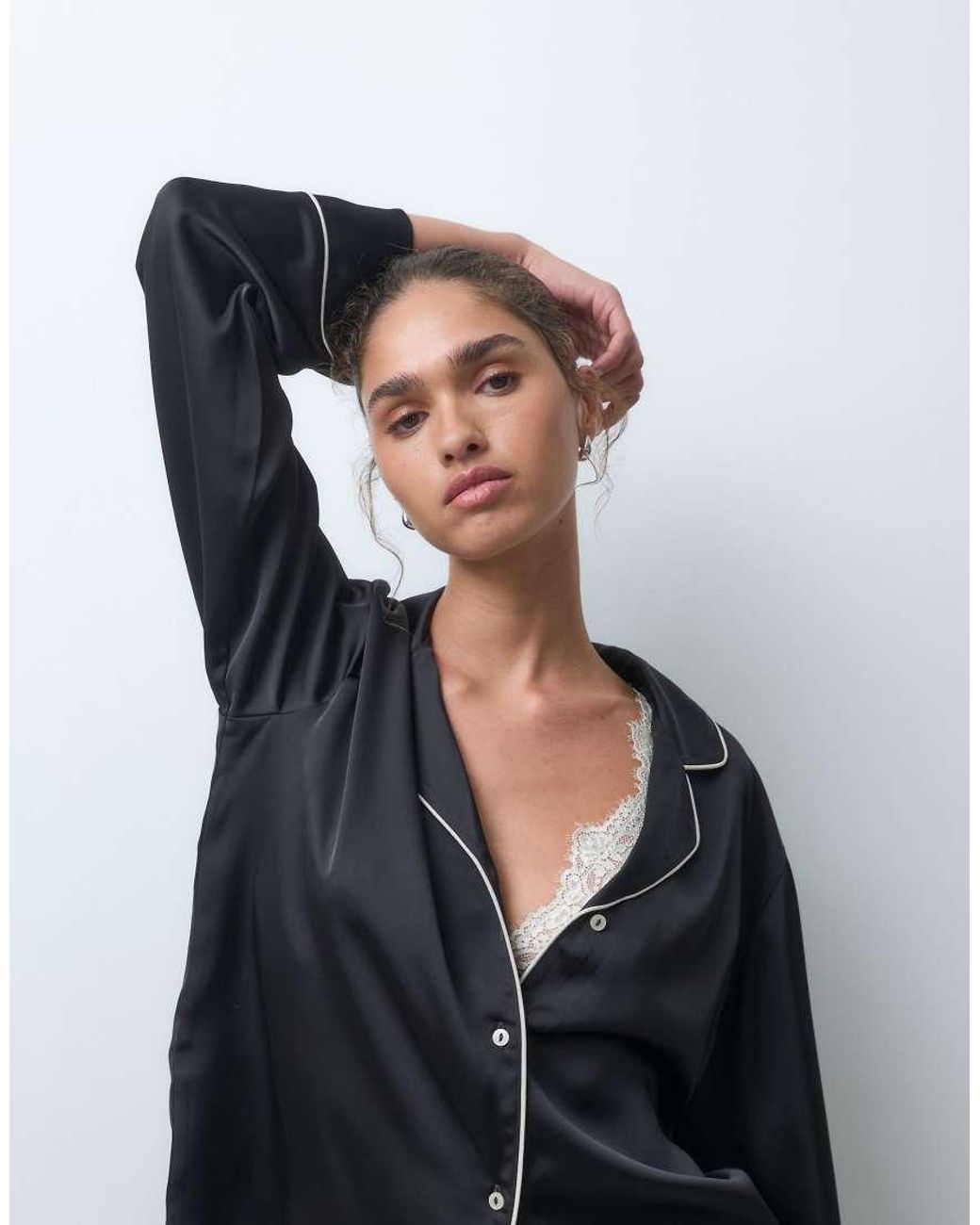 ASOS Gray Satin Pyjama Shirt And Trouser Set