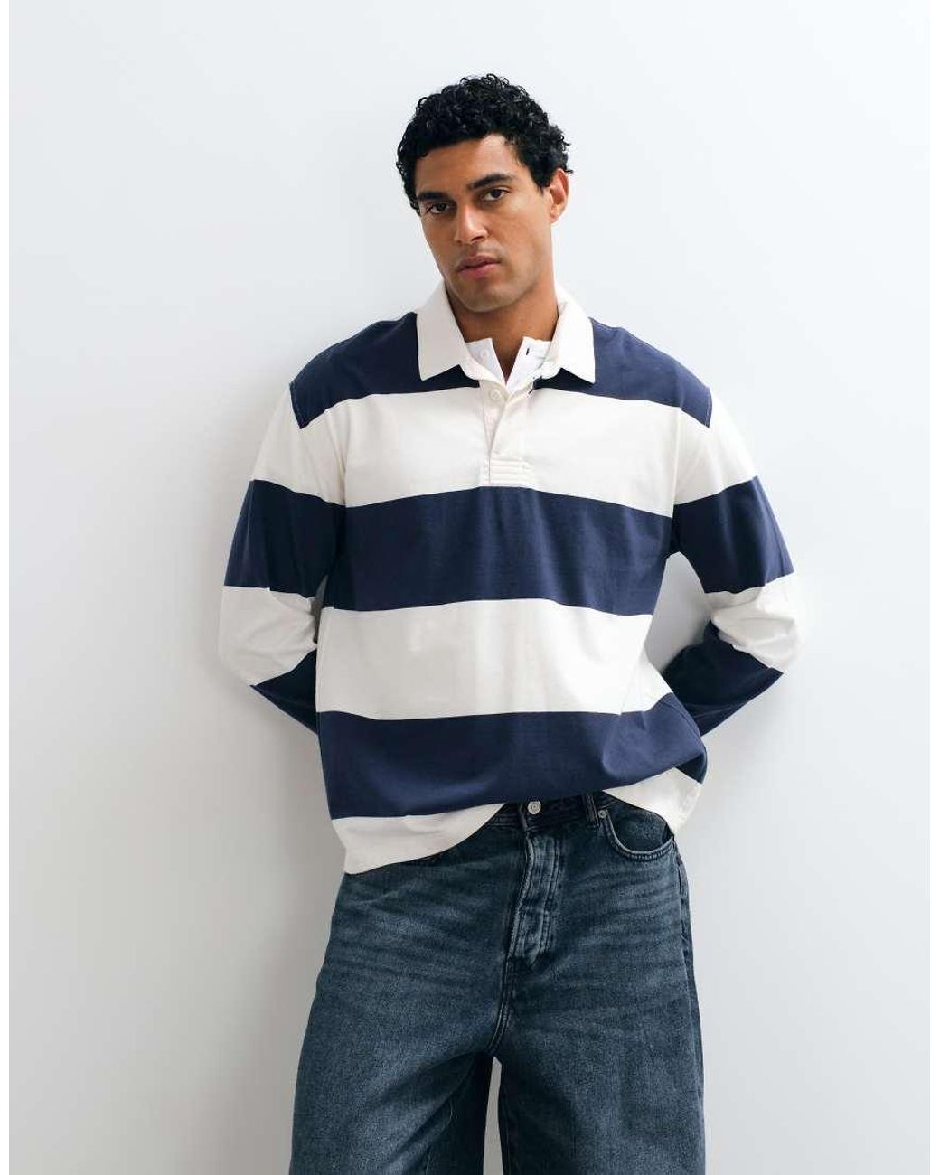 Abercrombie & Fitch Blue Long Sleeve Rugby Polo for men