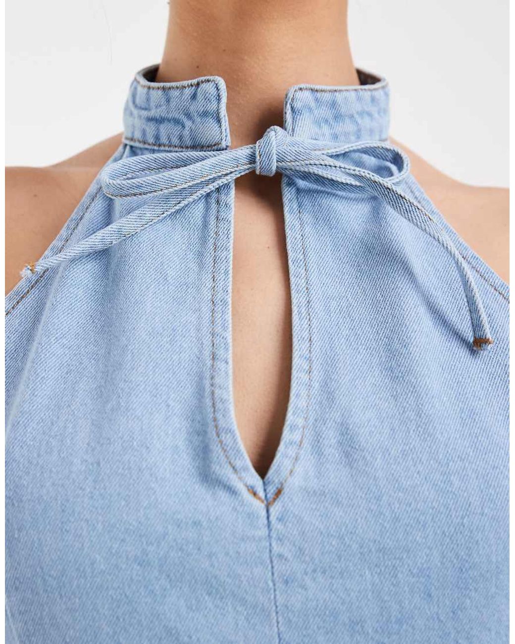 ASOS Blue Mandarin Collar Mini Dress With Key Hole Detail