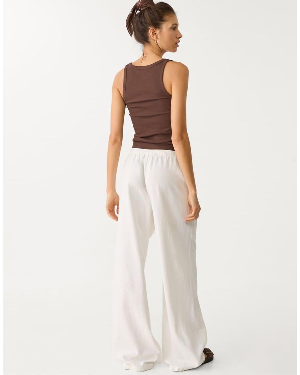 Stradivarius White Petite Flowing Trousers With Linen