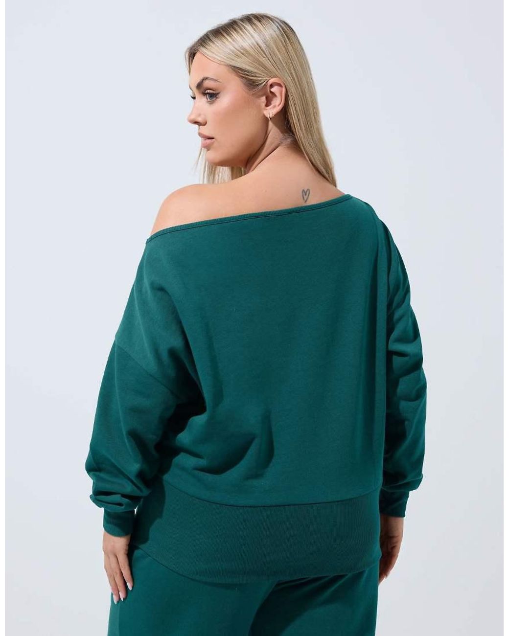 Yours Clothing Green Off Shoulder Sweatshirt