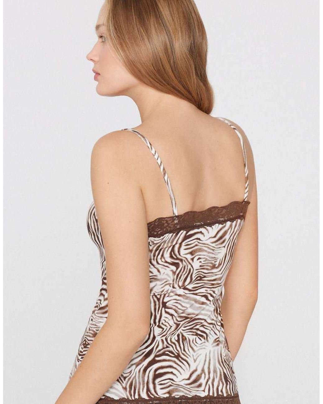 Tezenis Brown V-Neck Camisole With Lace Insert