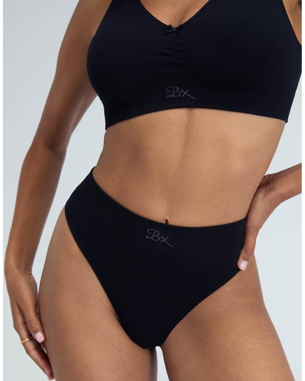 Boux Avenue Blue Ribbed Seamless Thongs Soft Flattering High Leg Knickers