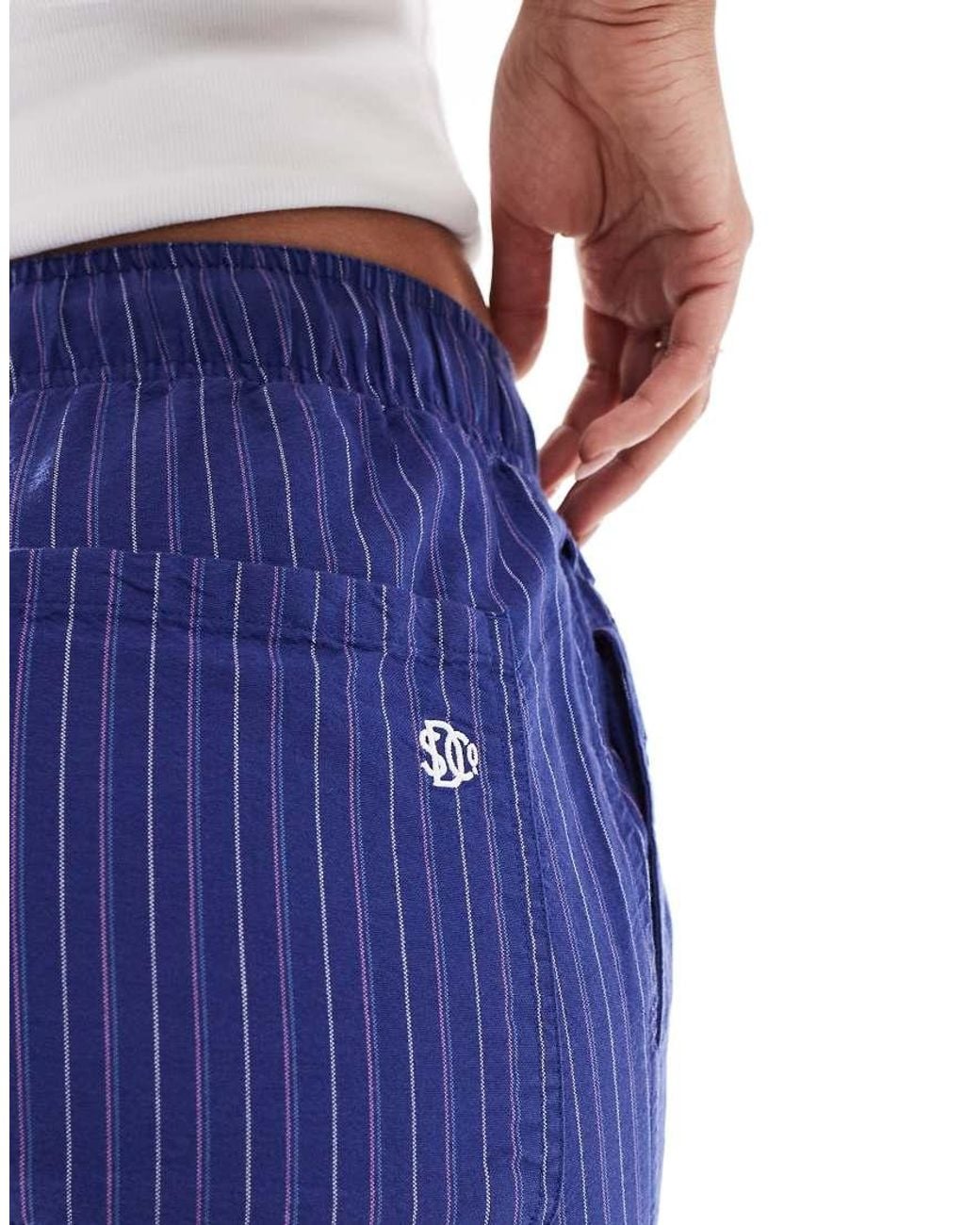 Superdry Blue Cotton Stripe Elasticated Trousers