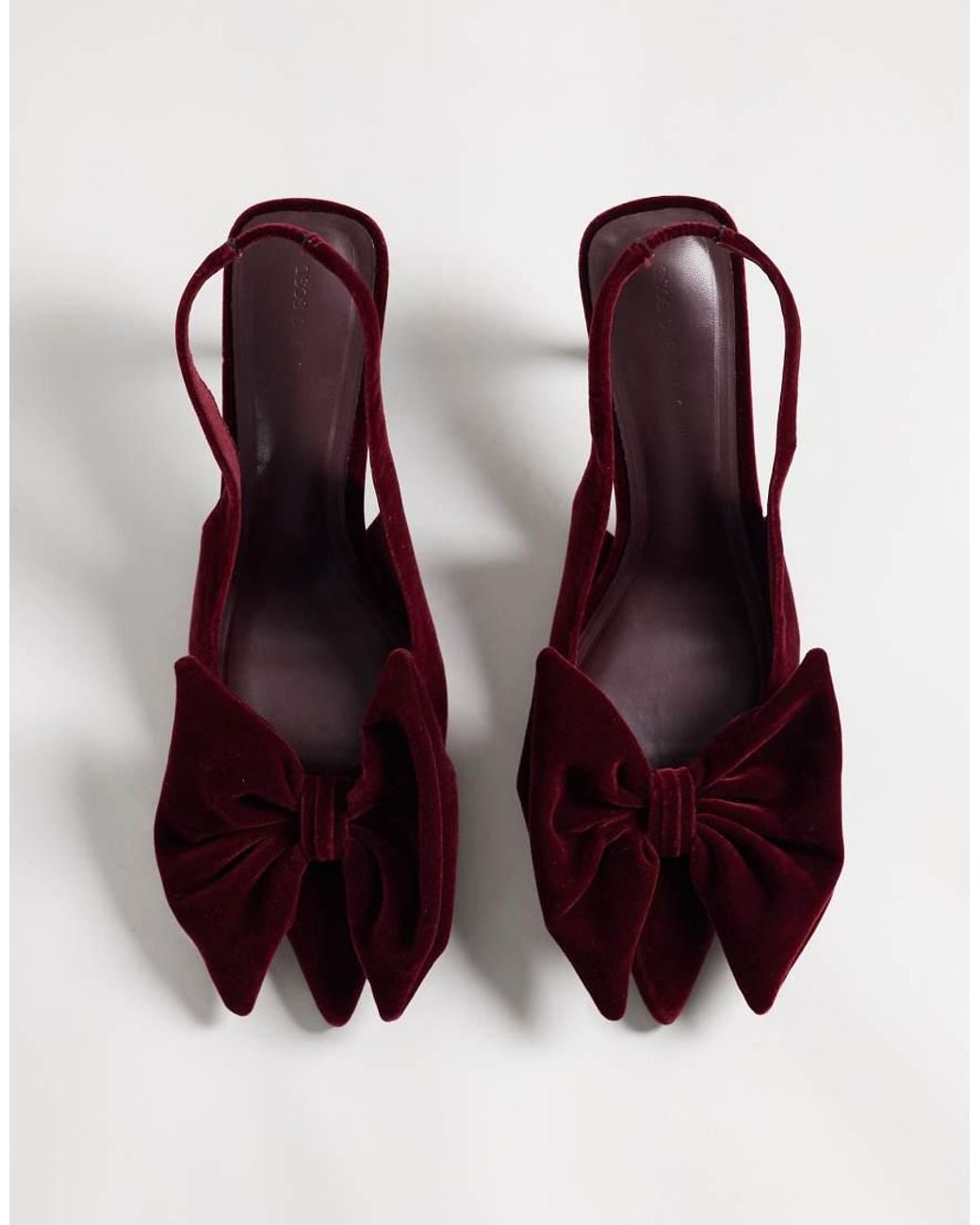 Asos Design Wide Fit Purple Shine Slingback Bow Detail Mid Heeled Shoes