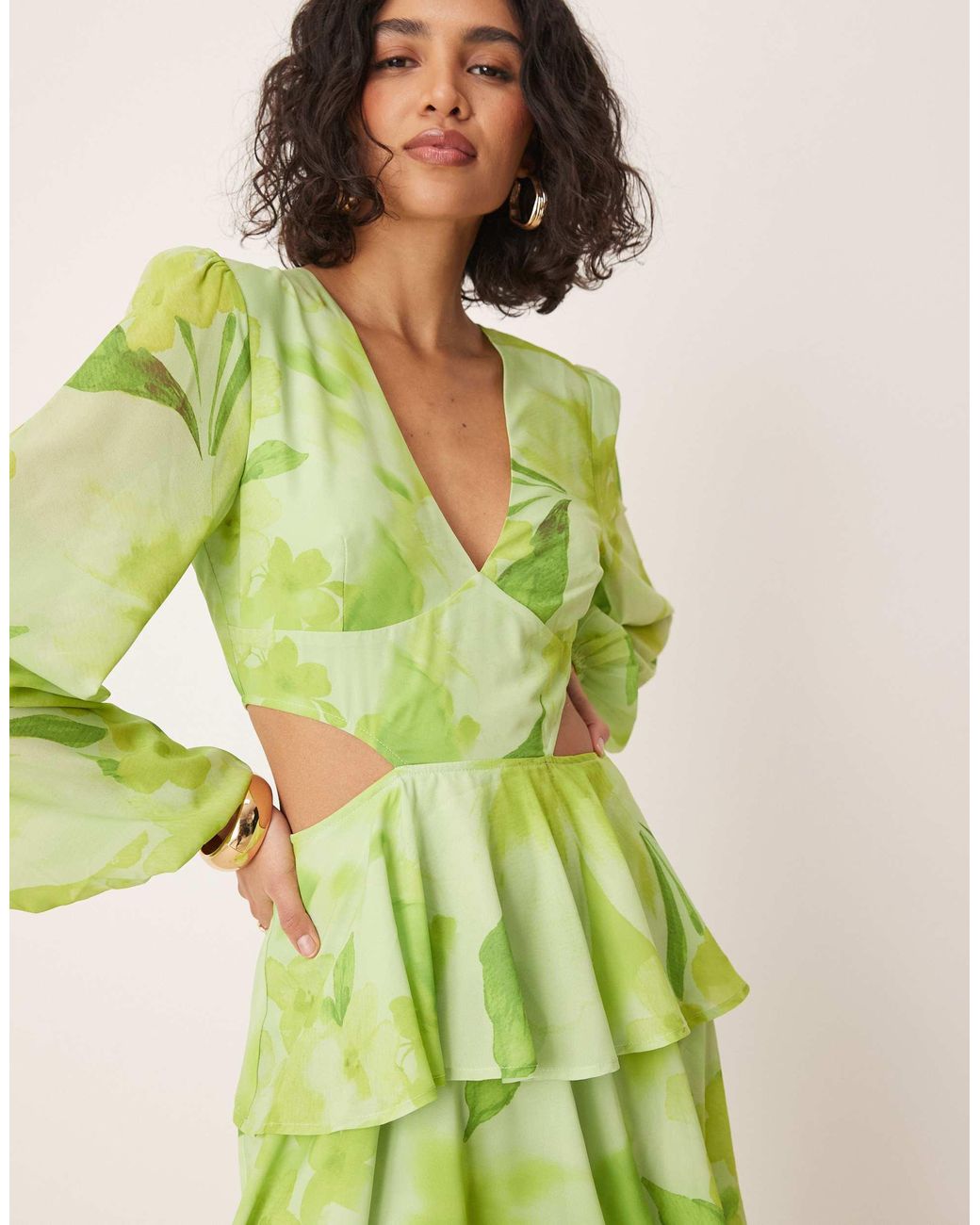 Pretty Lavish Cut Out Tiered Ruffle Maxi Dress in Green | Lyst