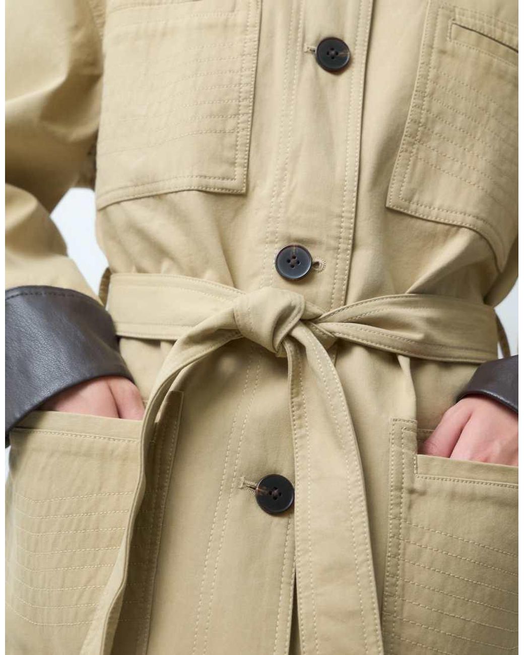 Object Natural Tie-waist Short Jacket With Contrast Details