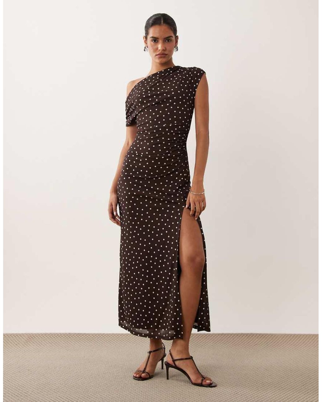 Forever New Natural Mesh One Shoulder High Split Midi Dress