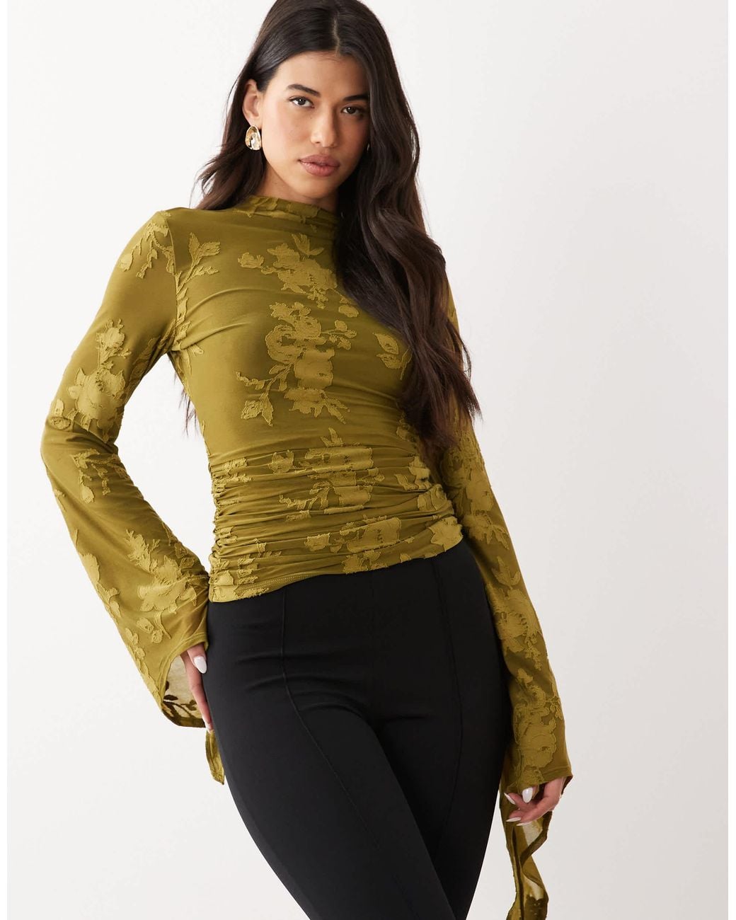 ASOS Green Devore Angel Sleeve Top