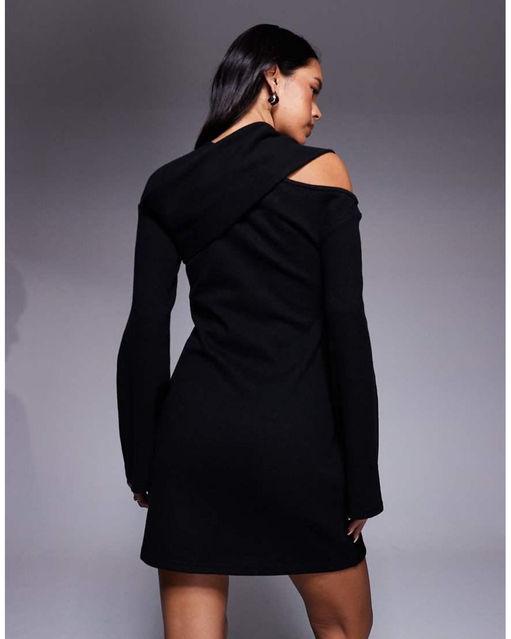ASOS Black Supersoft Slash Neck Scarf Detail Mini Dress