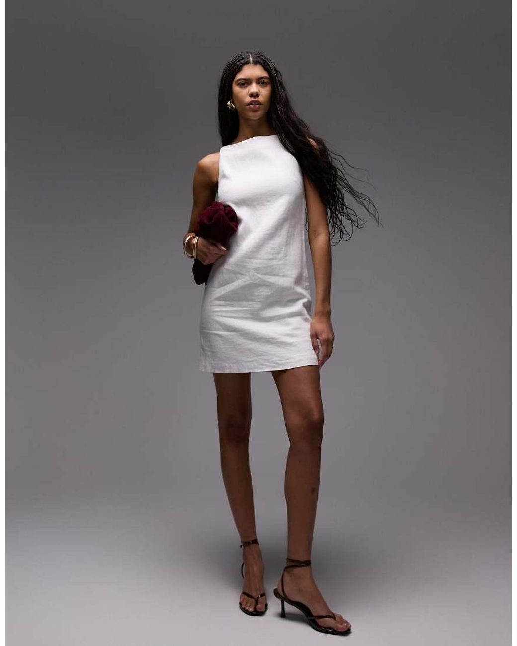 & Other Stories Gray Linen Mini Dress With Boat Neck