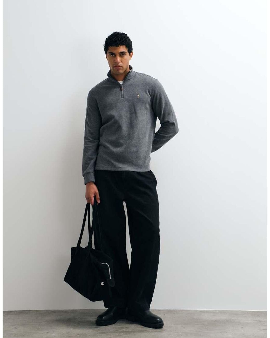 Polo Ralph Lauren Blue Icon Logo Estate Rib Quarter Zip Sweatshirt for men