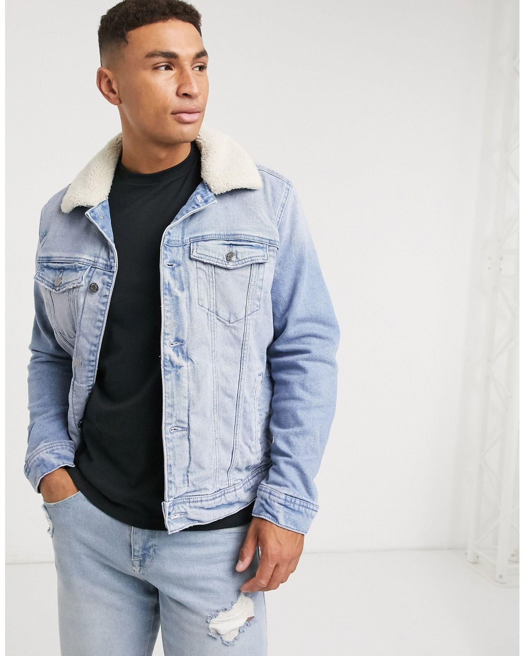 Mens Black Sherpa Denim Jacket With Charcoal Grey Fur at Rs 1699 | New  Items in Greater Noida | ID: 23281508691