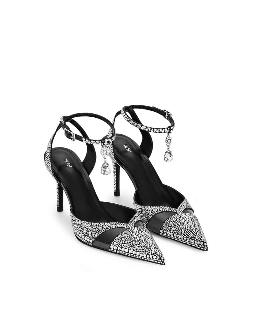 JW PEI Black Haidi Pointed Toe Crystal Pumps
