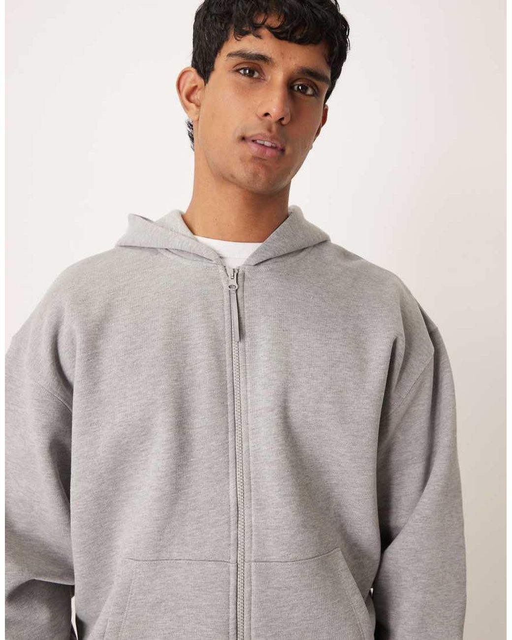 ASOS Gray Oversized Heavyweight Zip Through Hoodie for men