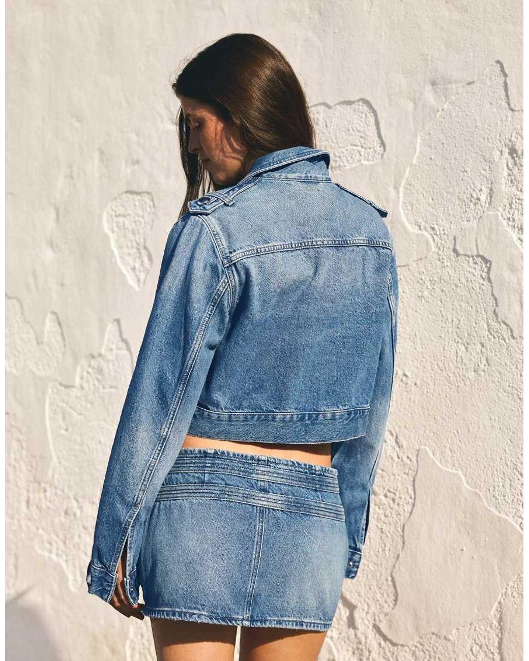 Bershka Blue Cropped Denim Jacket