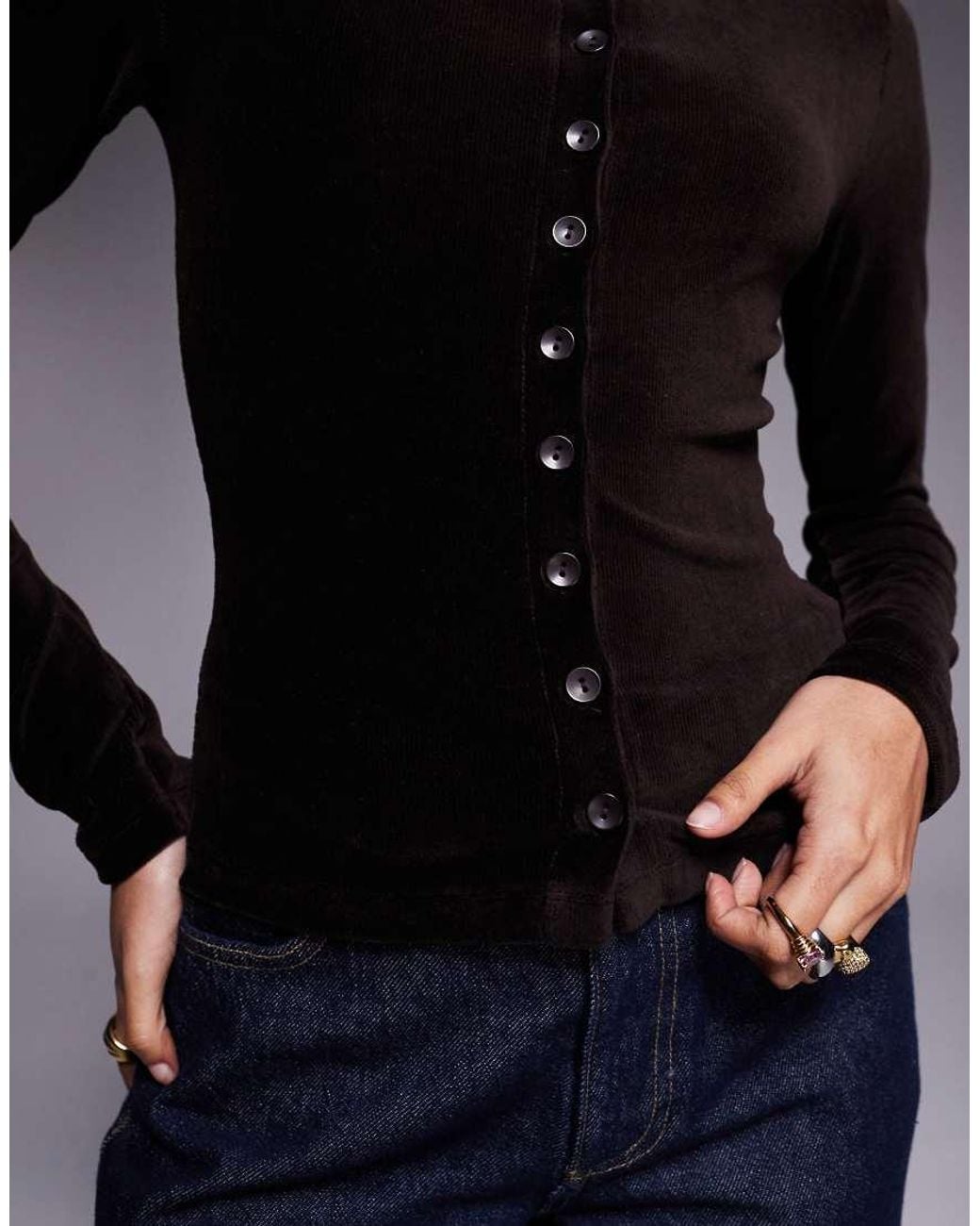 ASOS Blue Velvet Cord Button Through Co Ord Top