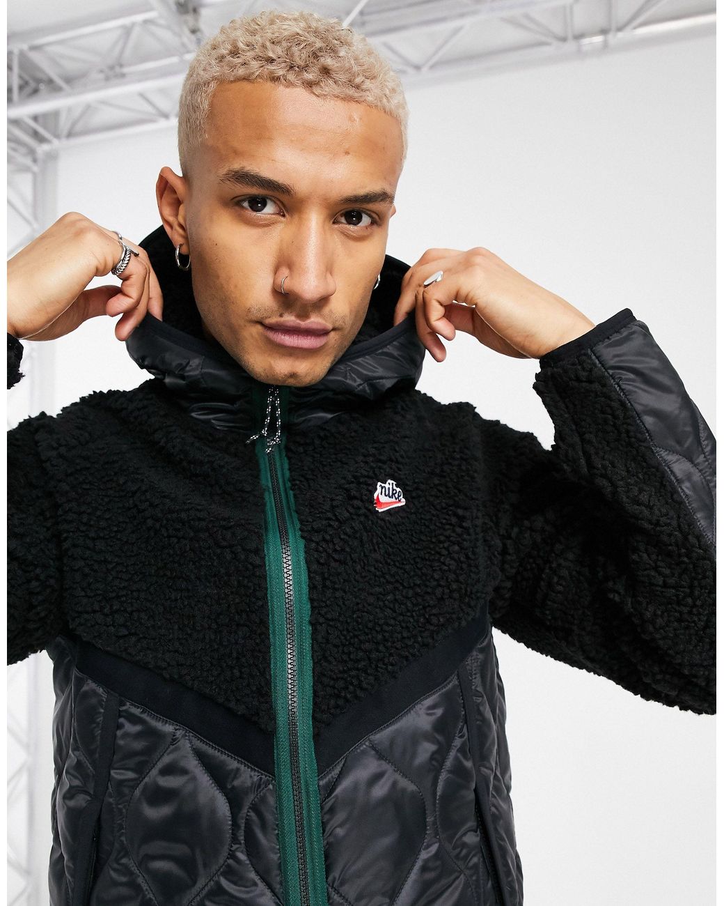 Nike Heritage Essentials Winter Fleece Panelled Zip-through Hooded Jacket  in Black for Men | Lyst Australia