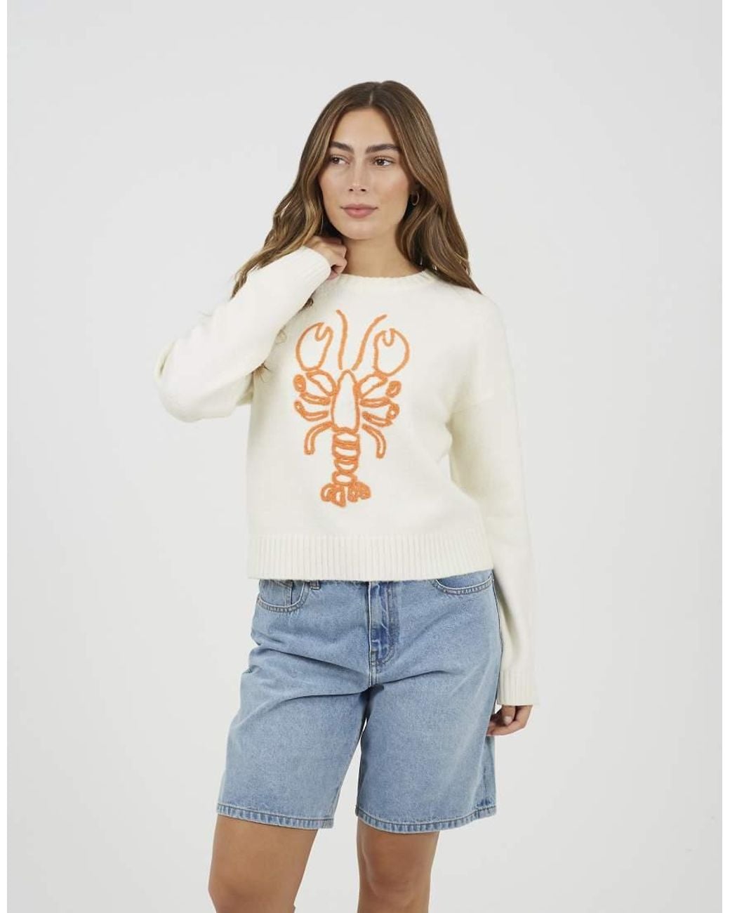 Brave Soul Blue Lobster Embroidered Jumper