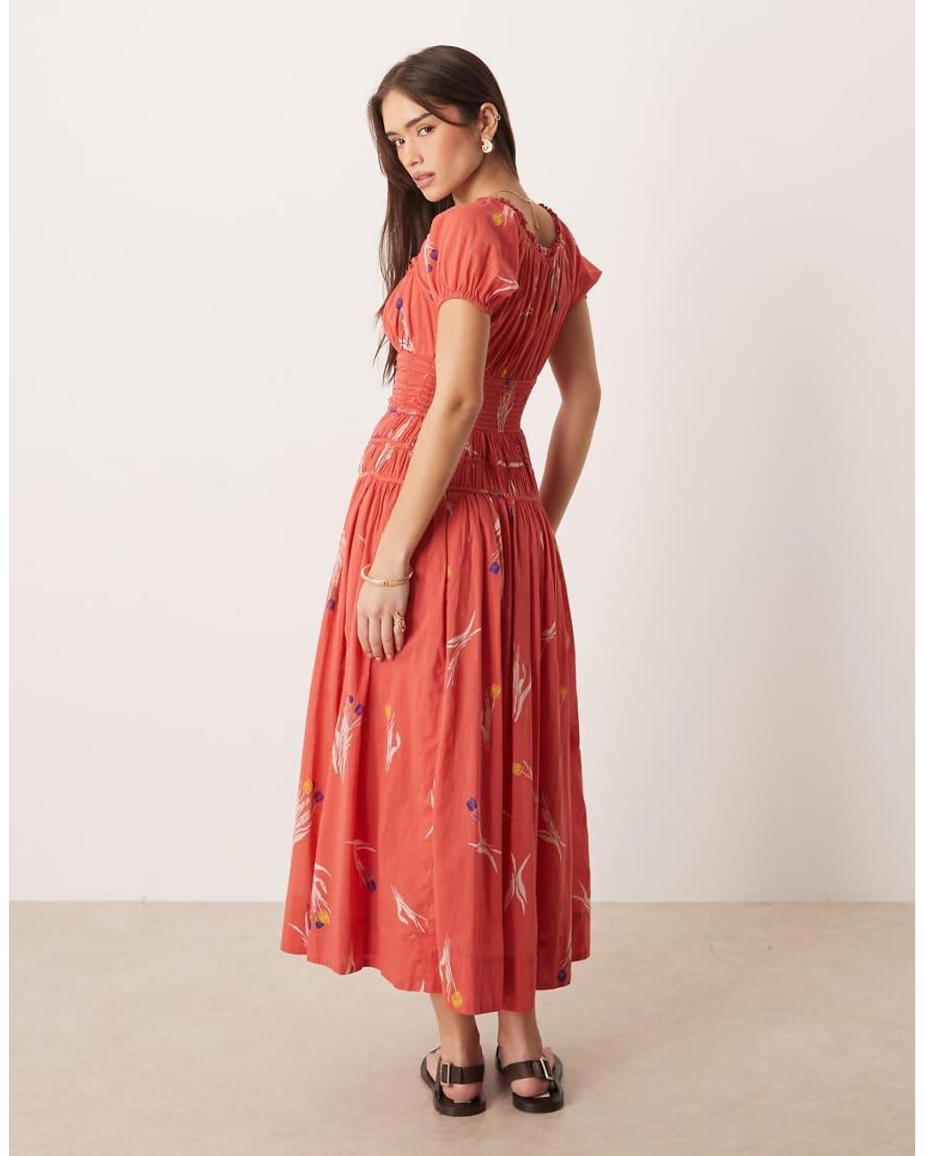 Free People Red Coplete Me Button Down Midi Dress