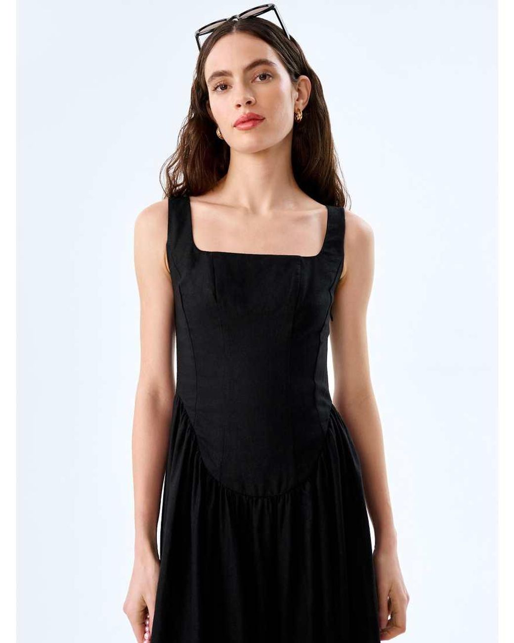 OMNES Black Dresses Suri Linen Midi Dress With Corset-Style Top