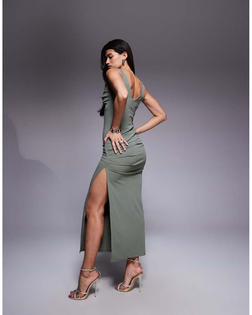 ASOS Gray Twist Front Structured Maxi Dress