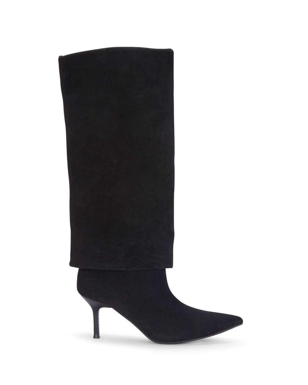SEQWL Black Fold Over Knee High Boots Stiletto Heels With Pointed Toe