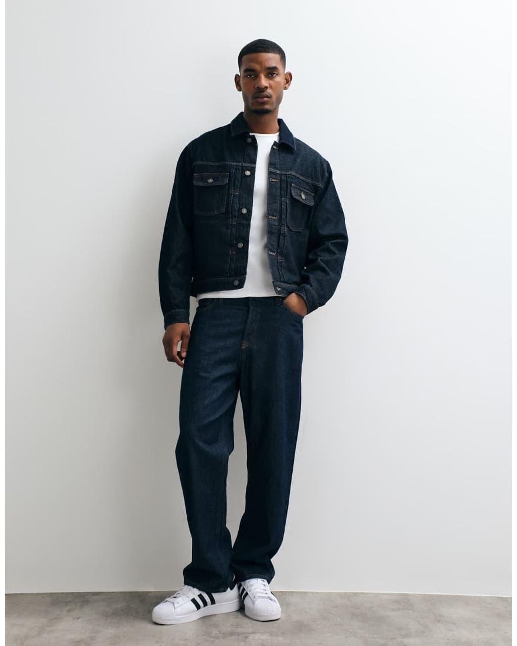 AllSaints Blue Union Tigers Denim Jacket With Back Embroidery for men