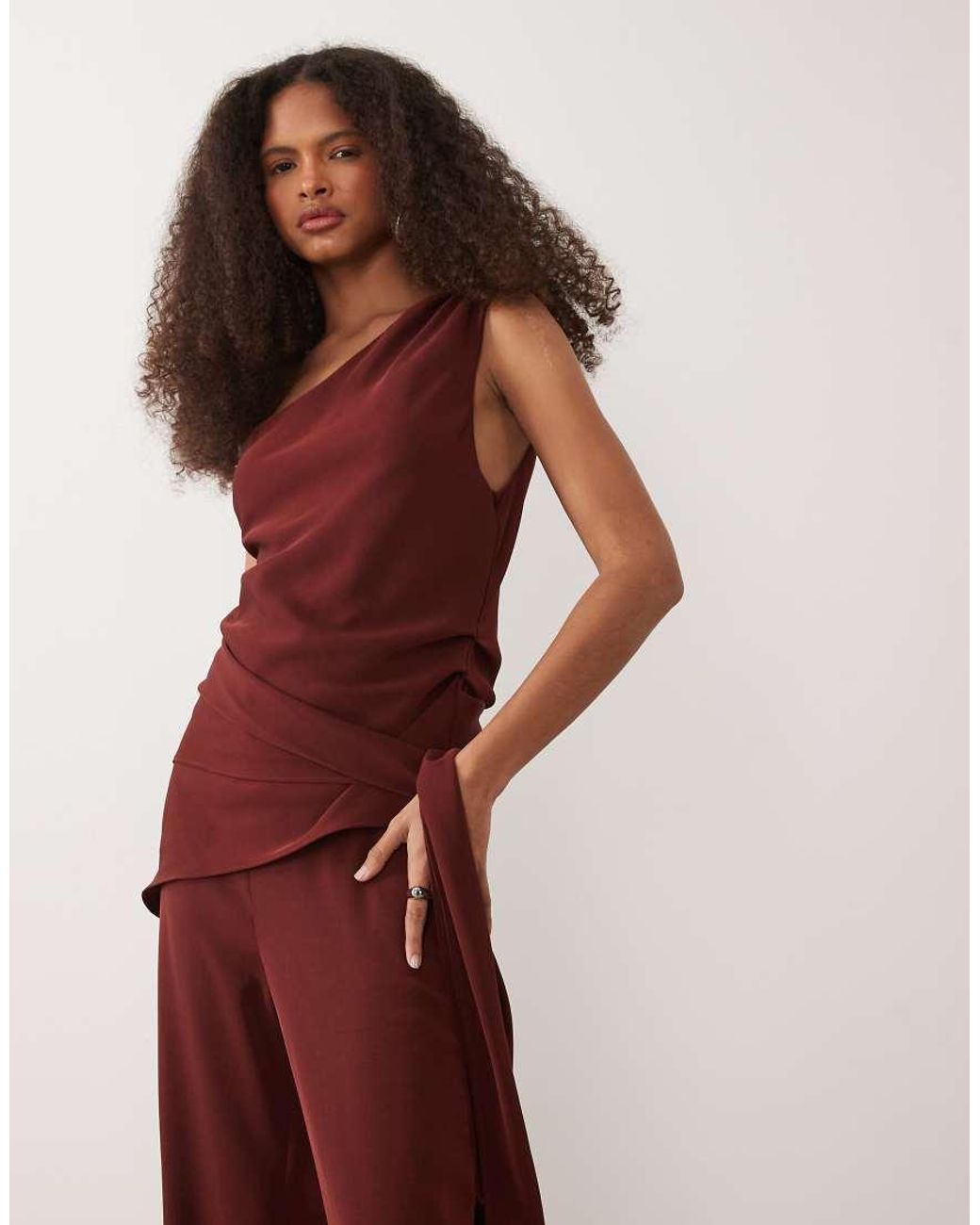 Mango Red One Shoulder Tie Waist Jumpsuit