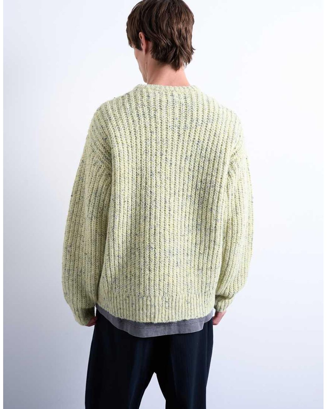 Topman Green Relaxed Fit Knit Sweater With Nep for men
