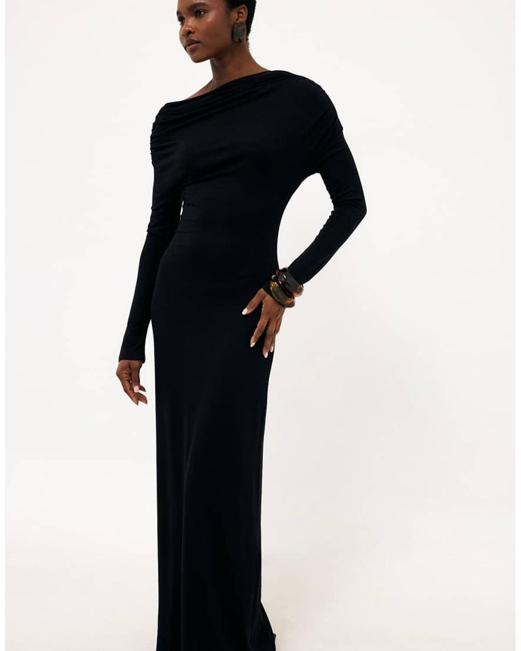 NA-KD Blue Draped Jersey Maxi Dress