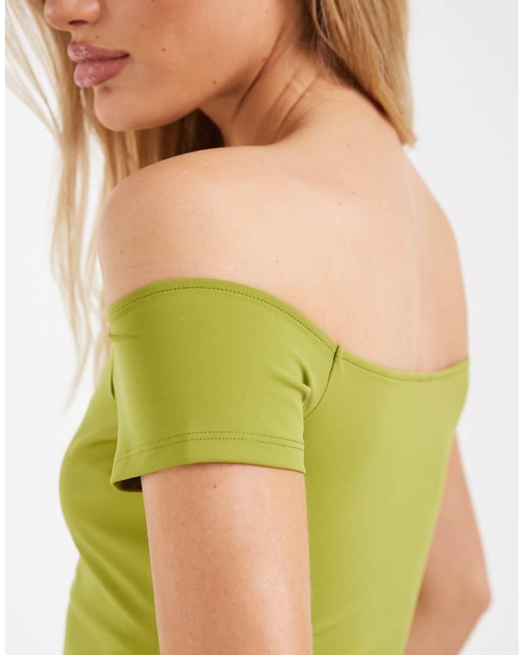 ASOS Green Sculpting Off The Shoulder Short Sleeve Top