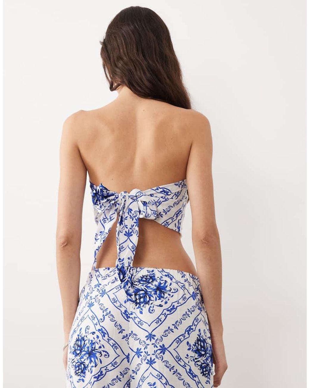 New Look Blue Co-ord Folk Beach Crop Top