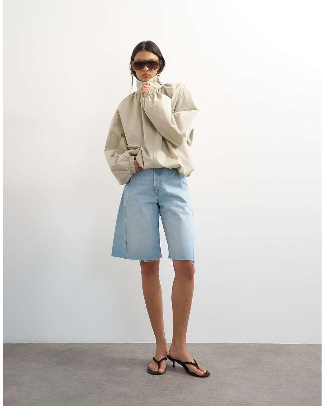 TOPSHOP Blue Pleated Funnel Neck Anorak