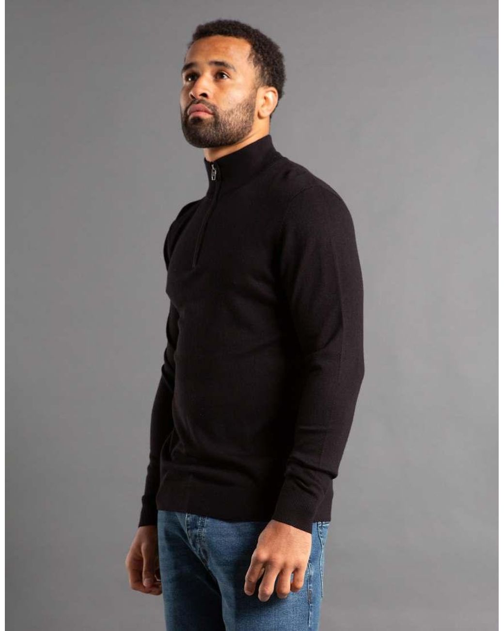 French Connection Black 1/2 Zip Knitted Jumper for men