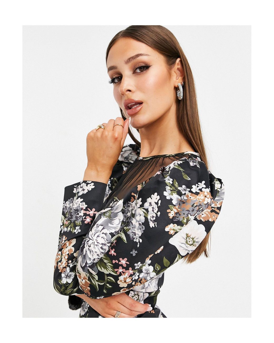 Lavish Alice Mesh Insert Puff Sleeve 